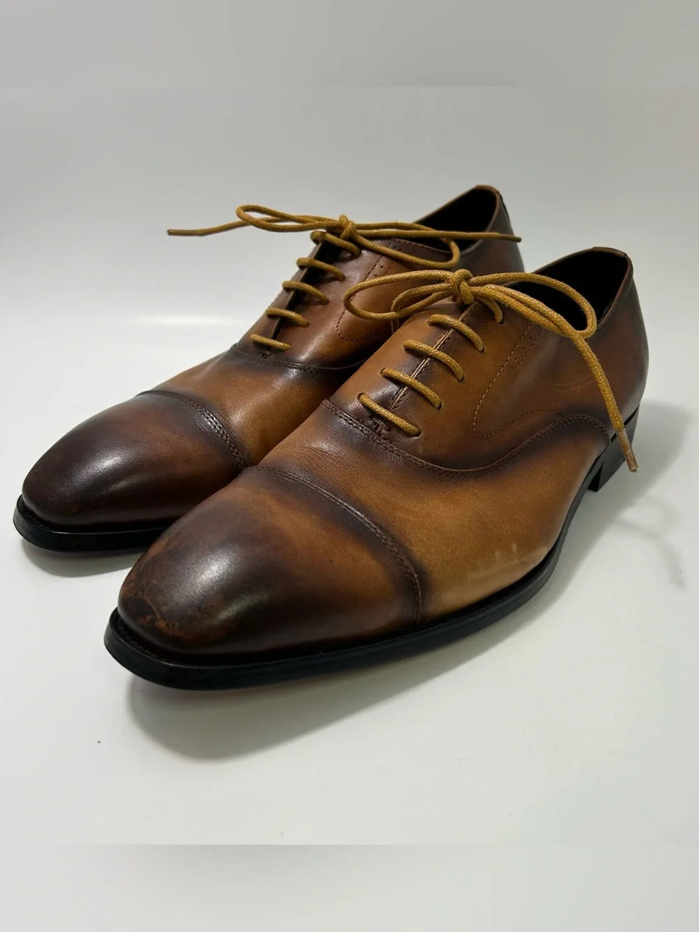 Salvatore Ferragamo Brown Cap Toe Oxford Dress Shoes Mens 10.5 Leather Cognac 44